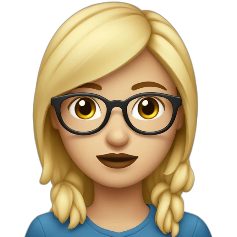 chica rubia con ojos azules con gafas negras vestida de rosa emoji