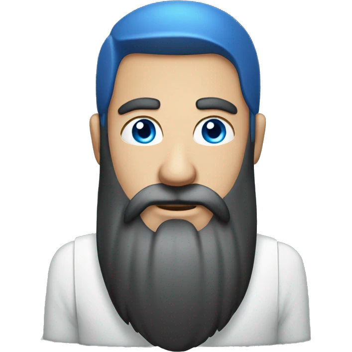 long beard. blue eyes. behind laptop. male.  emoji