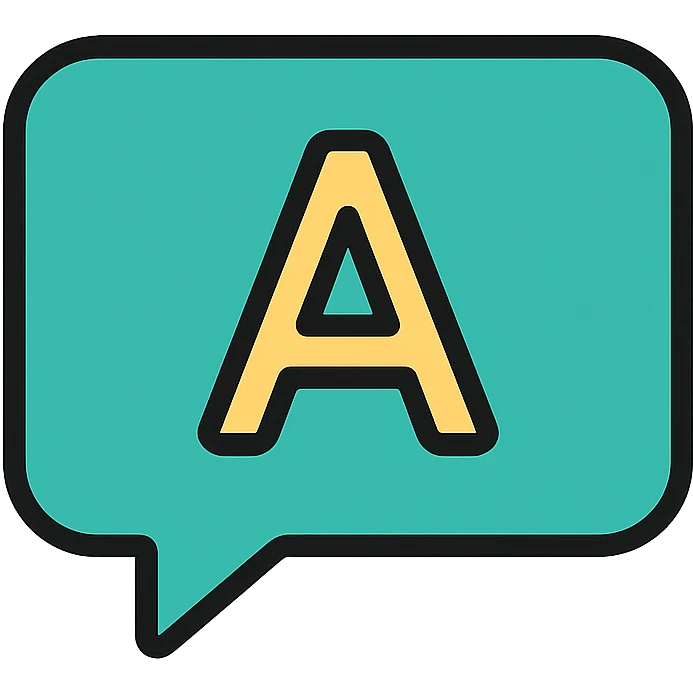 teal chat box bubble with an A, rounded corners, minimal design emoji