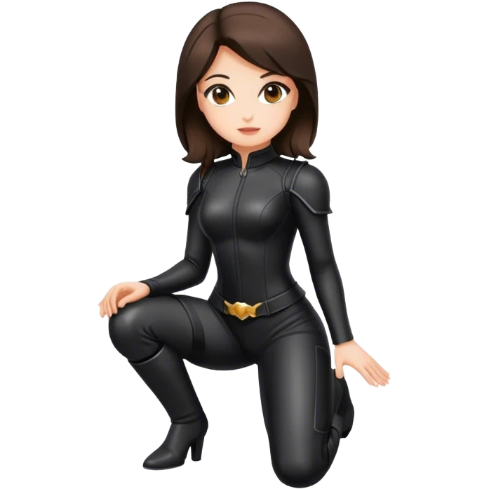 brunette woman in black leather costume kneeling emoji