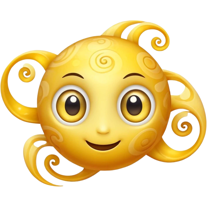 fantasy yellow planet with swirls and a cute smiling face with big eyes emoji