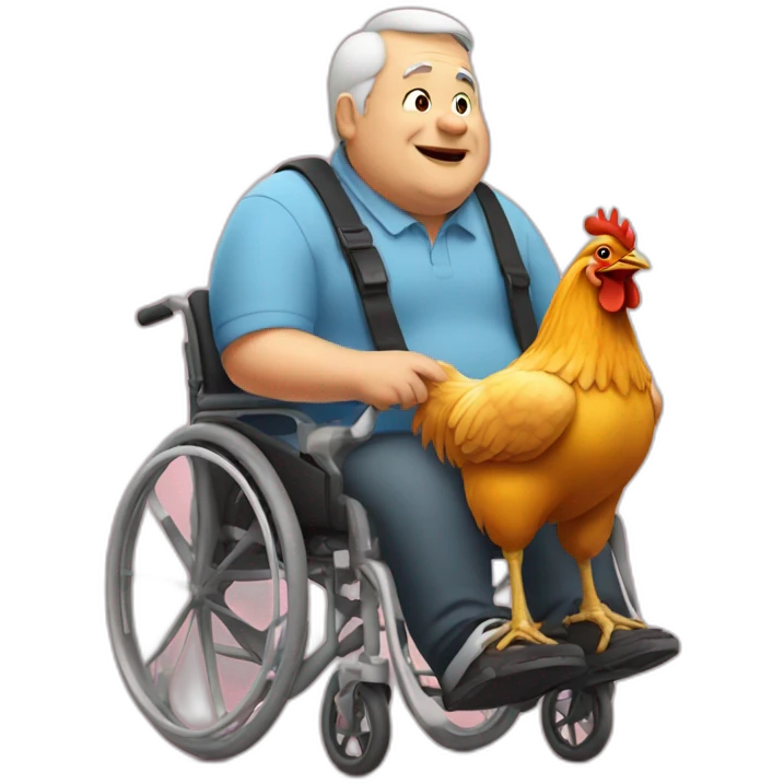 fat old man in wheelchair and chicken emoji
