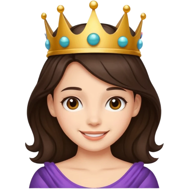 A brunette hair girl with a ball's crown smiling gently. emoji