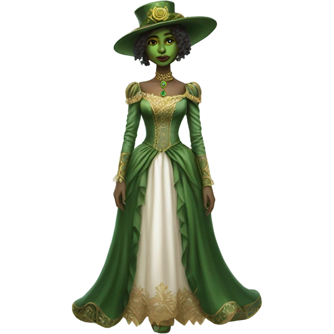 a green amazon alien woman in Victorian white gold full body emoji