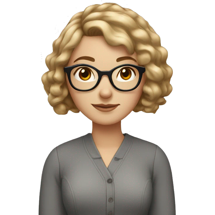 White girl with brown bob curled on the ends and round glasses emoji