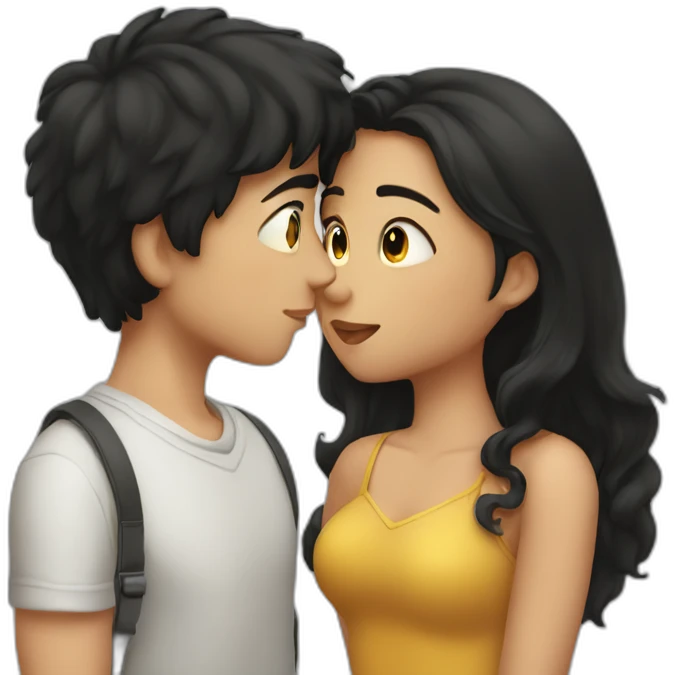 Girl kissing boy with dark hair emoji