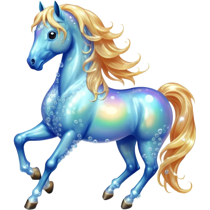A magical horse made entirely of transparent bubbles and water, with a flowing mane of small bubbles emoji