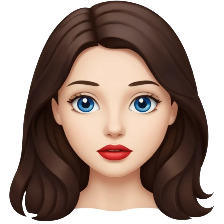 Woman with fair skin long brunette hair dark blue eyes and full lips emoji