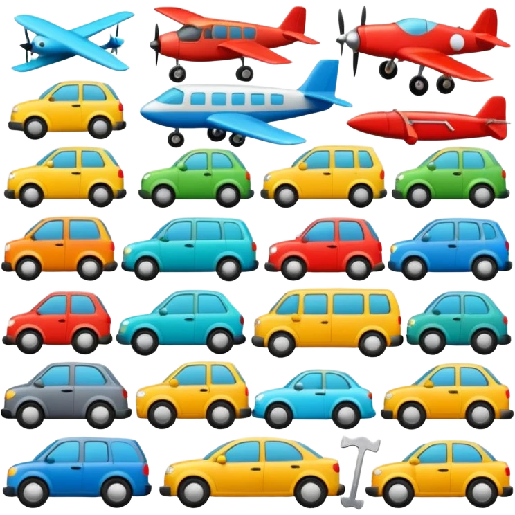 Emoji puzzle using objects or vehicles only.
Example: cars, bicycles, planes, tools.
One emoji slightly rotated or different shade.
Very subtle difference.
Modern flat design. emoji