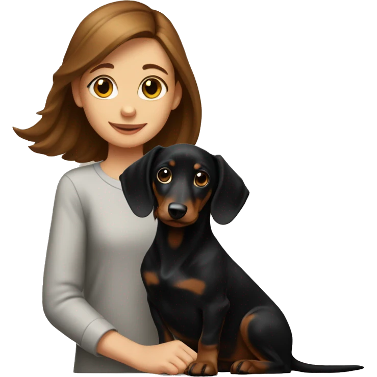 brown-haired girl and black dachshund puppy with tan emoji