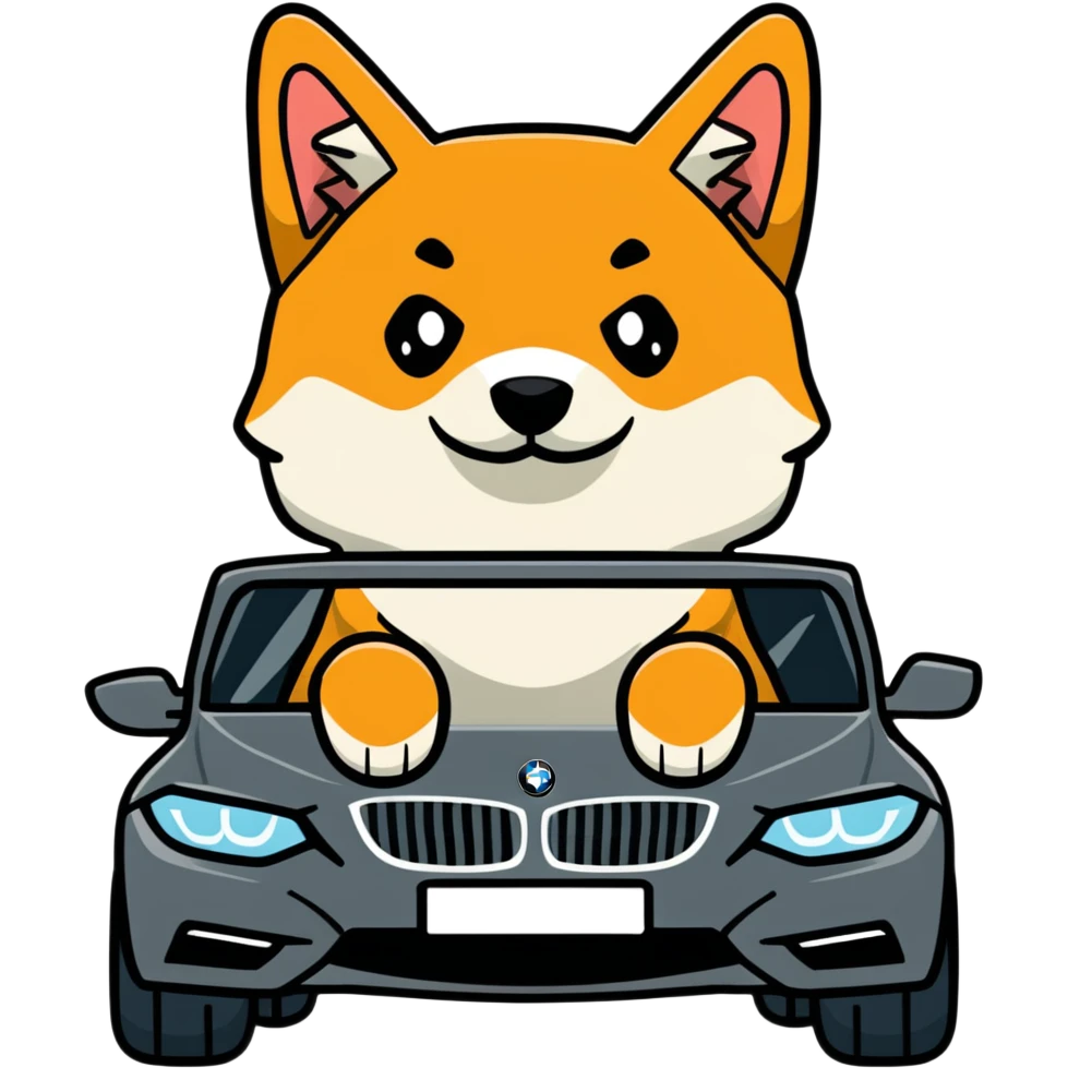 shiba inu sitting inside a BMW car emoji