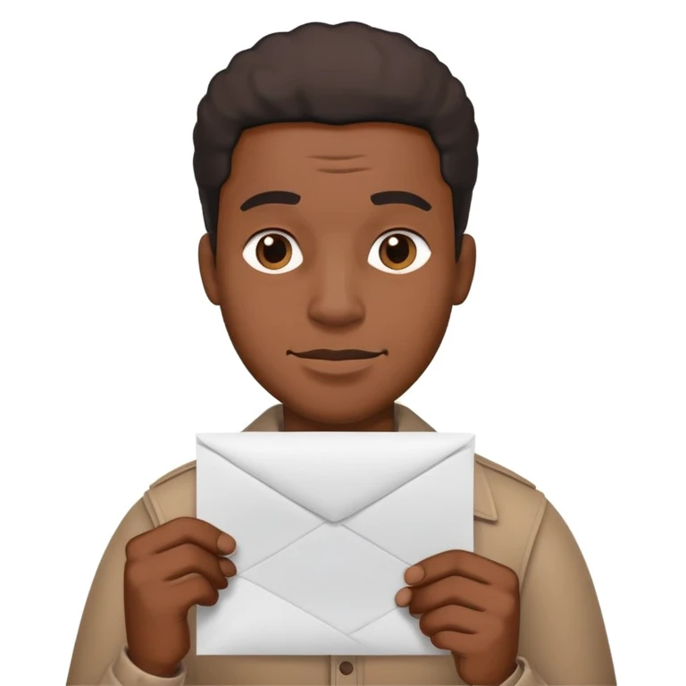 A black guy holding a paper while squinting his eyes emoji
