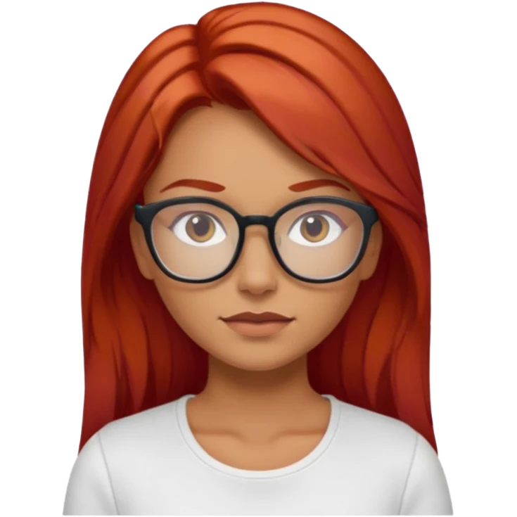 Crespa peli roja tono fuerte , trigueña , con lentes y top blanco pelo largo  emoji