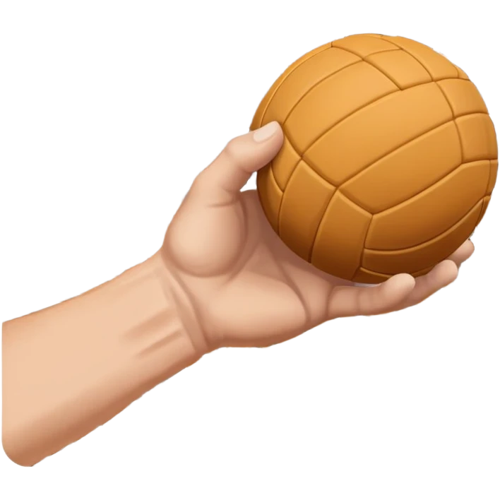 A close-up of a hand gripping a handball, with the handball gates visible in the background. The focus is on the texture of the ball and the strength of the grip, with the goal net slightly blurred to emphasize the anticipation of the throw. emoji