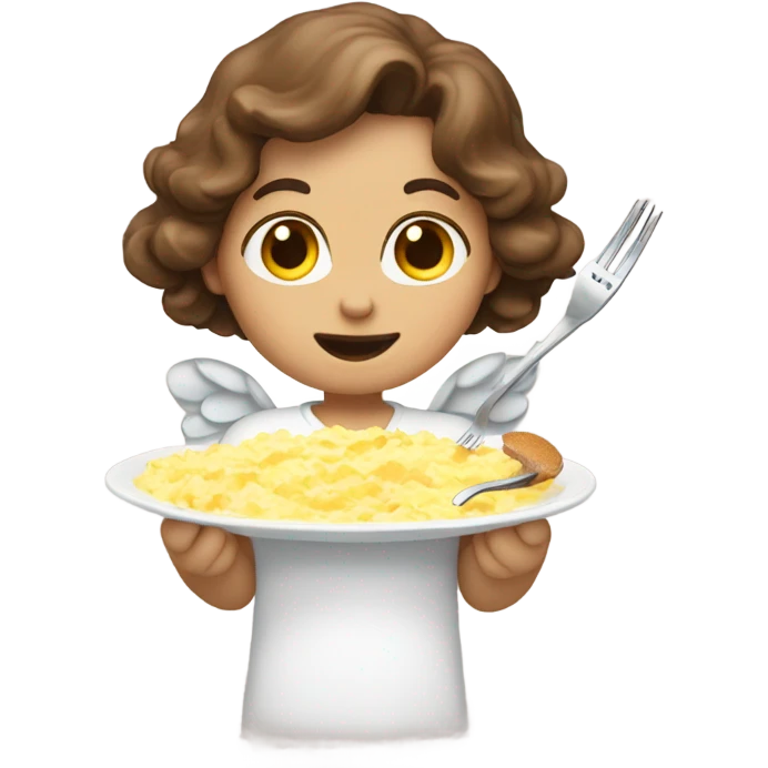 Angel with brown hair eating scrambled eggs  emoji