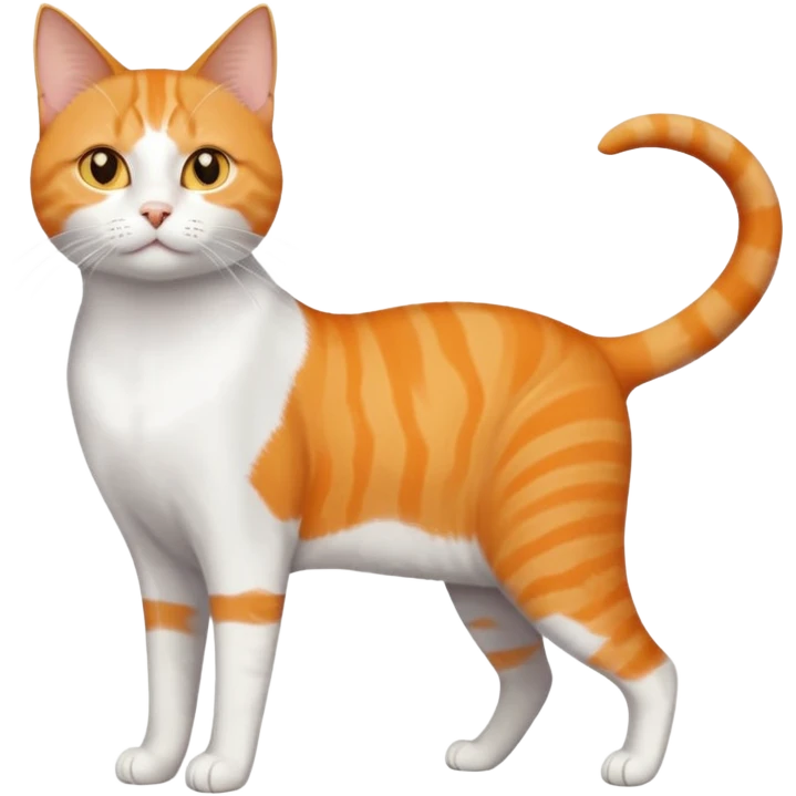 full body orange and white domestic shorthair slim cat with yellow/orange eyes and a white triangle pattern on his face playing emoji
