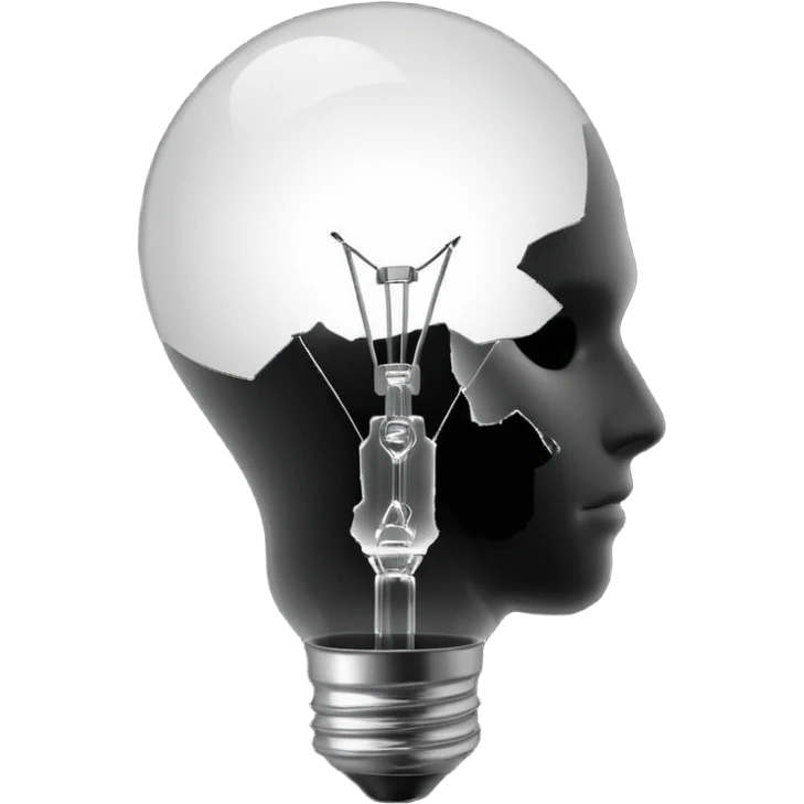 silhouette of a head with a broken light bulb inside emoji