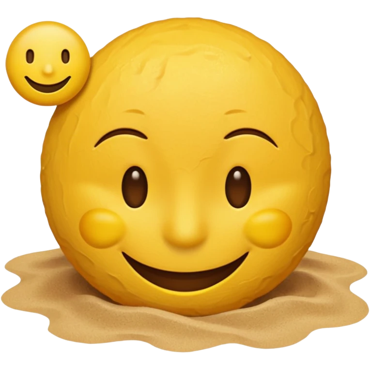 A smiley face positioned behind a brown beach emoji emoji