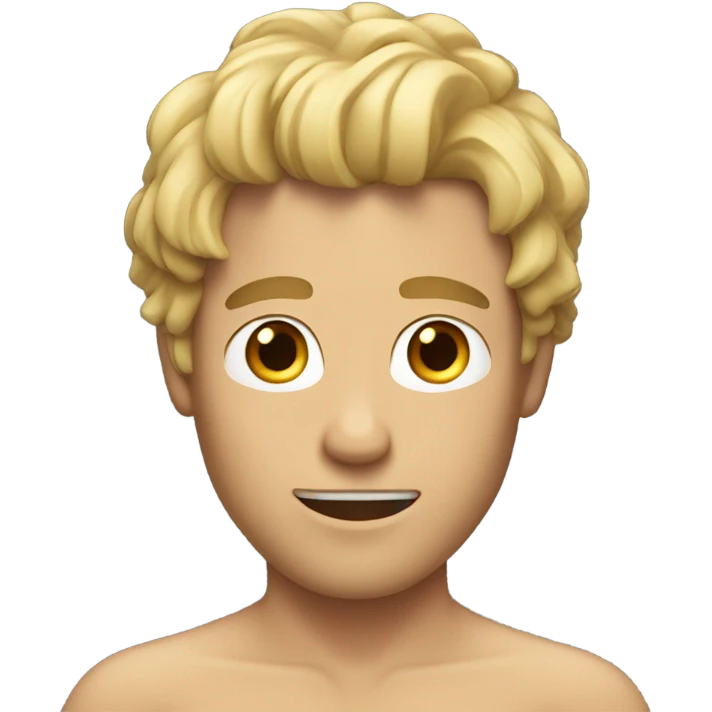 white man with shaggy blonde hair and no shirt with abs emoji