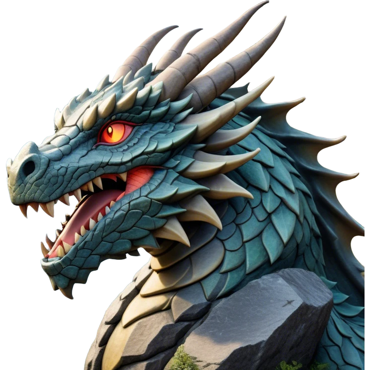 Cinematic Noble Giant Rock Dragon Portrait Emoji, Poised and awe-inspiring, with a massive, rugged form carved from ancient stone, featuring intricately textured scales that resemble weathered granite and basalt, and piercing, stony eyes echoing the strength of timeless mountains; rendered with lifelike detail and earthy natural highlights, high shine, formidable and grounded, styled with an aura of primordial majesty, focused and resolute, soft glowing outline, capturing the essence of an enduring rock titan ready to surge from the screen with ageless power! emoji