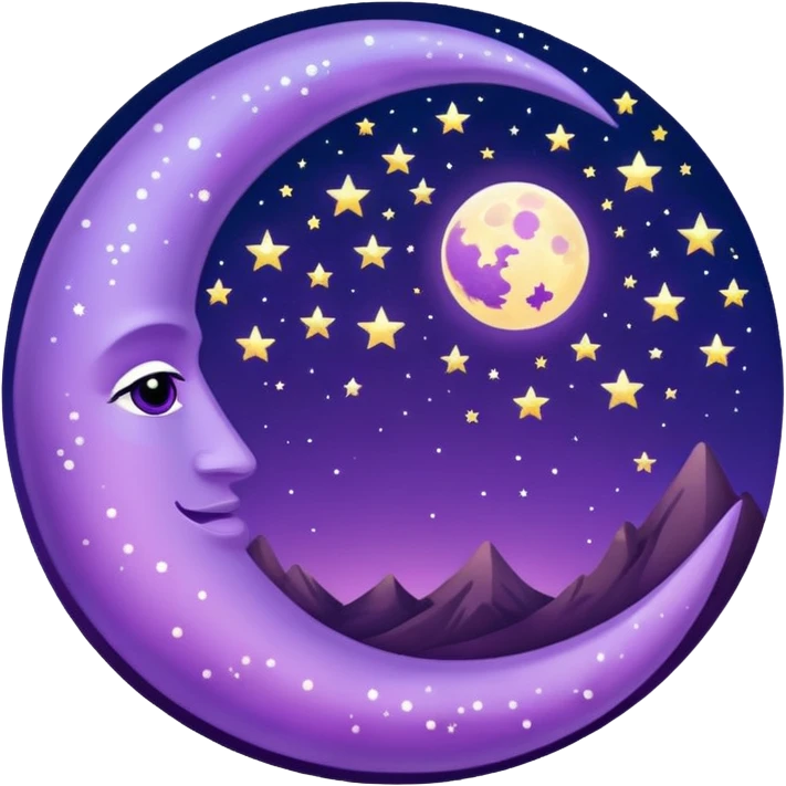 glitter purple and cian crescent moon emoji