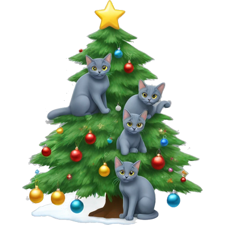 Two Russian Blue cats christmas tree emoji