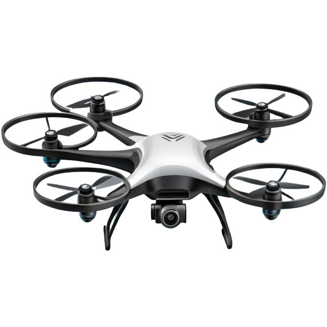An icon showing a racing quadcopter drone in the foreground, flying at high speed through a course filled with obstacles and checkpoints. Other drones zoom in the background over a dynamic landscape. Transparent background highlights the thrill and precision of drone racing. emoji