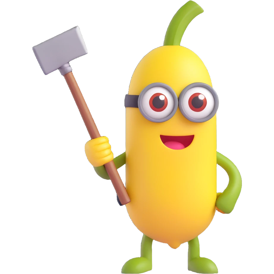 banana with eyes and a pickaxe emoji