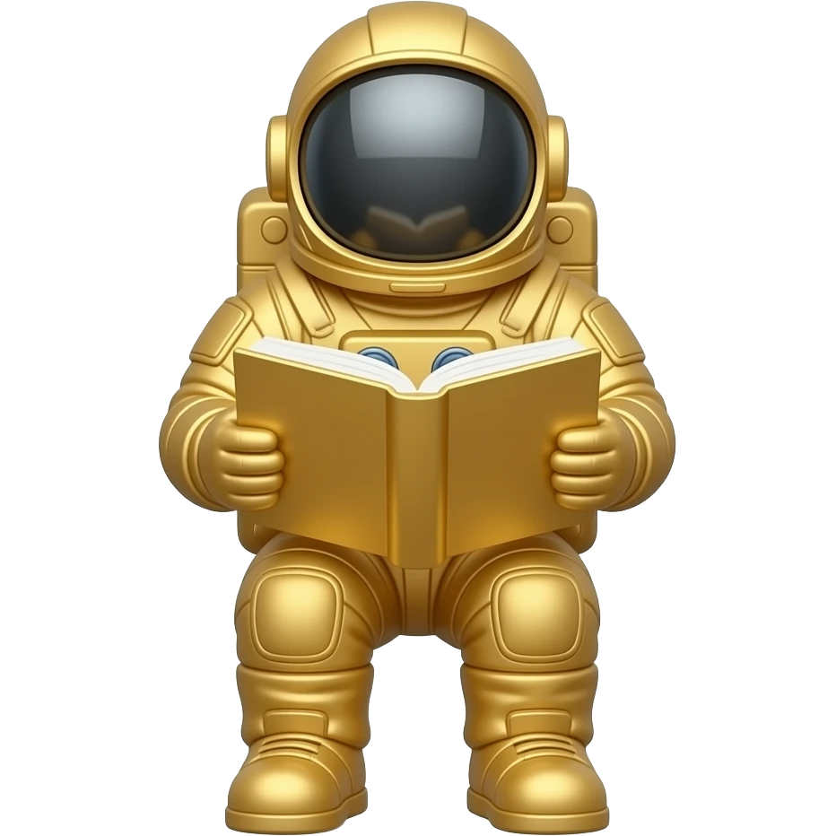 A seated golden astronaut reading a golden book emoji