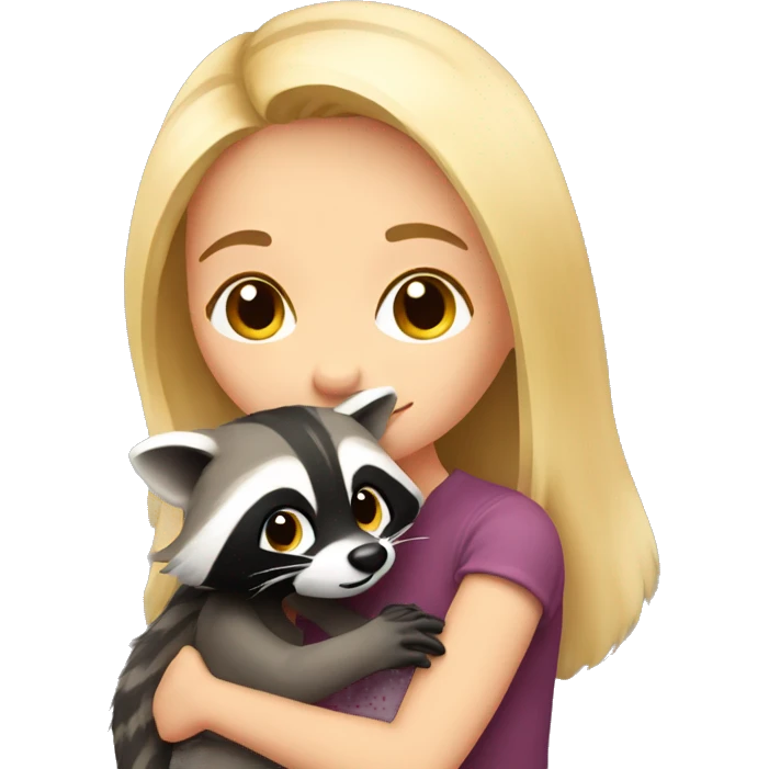 Blonde girl hugs a raccoon  emoji