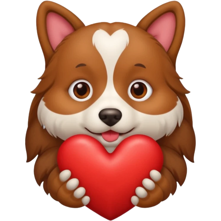 A dog holding a large heart in its mouth (modeled after the dog image attached) emoji