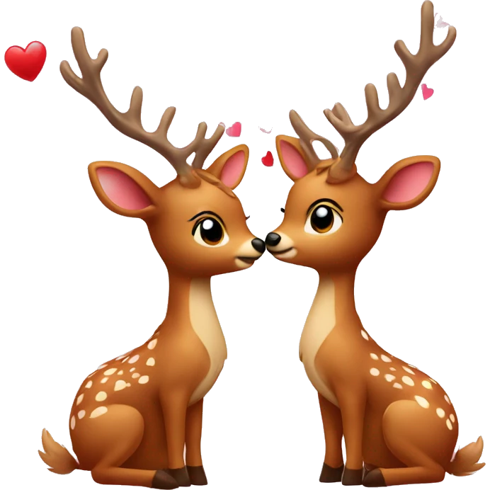 two deers kissing with hearts and bows emoji