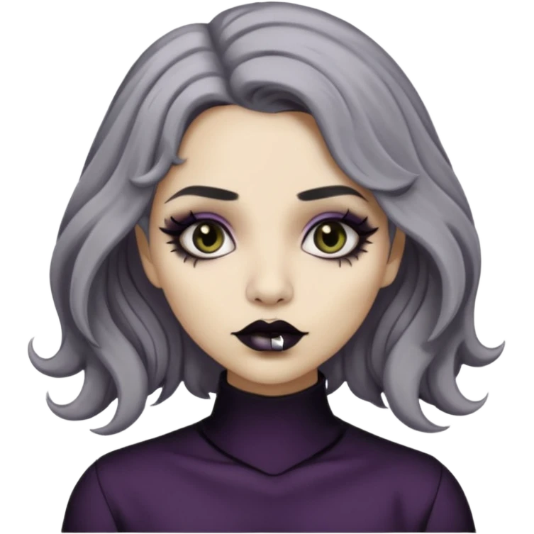  Beige olive skin  grey wavy hair black lips goth girl emoji