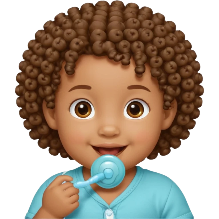 Bébé qui rigole métisse avec une tetiné dans la bouche et les cheveux bouclés  emoji