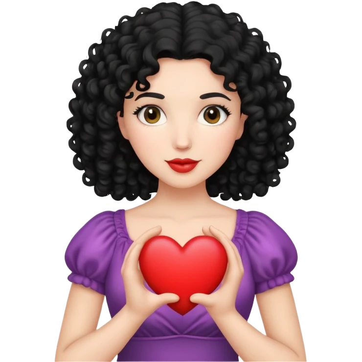 Black curly hair white woman holding a heart emoji