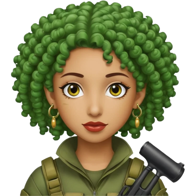 green curly haired painitball player with big earrings guy emoji