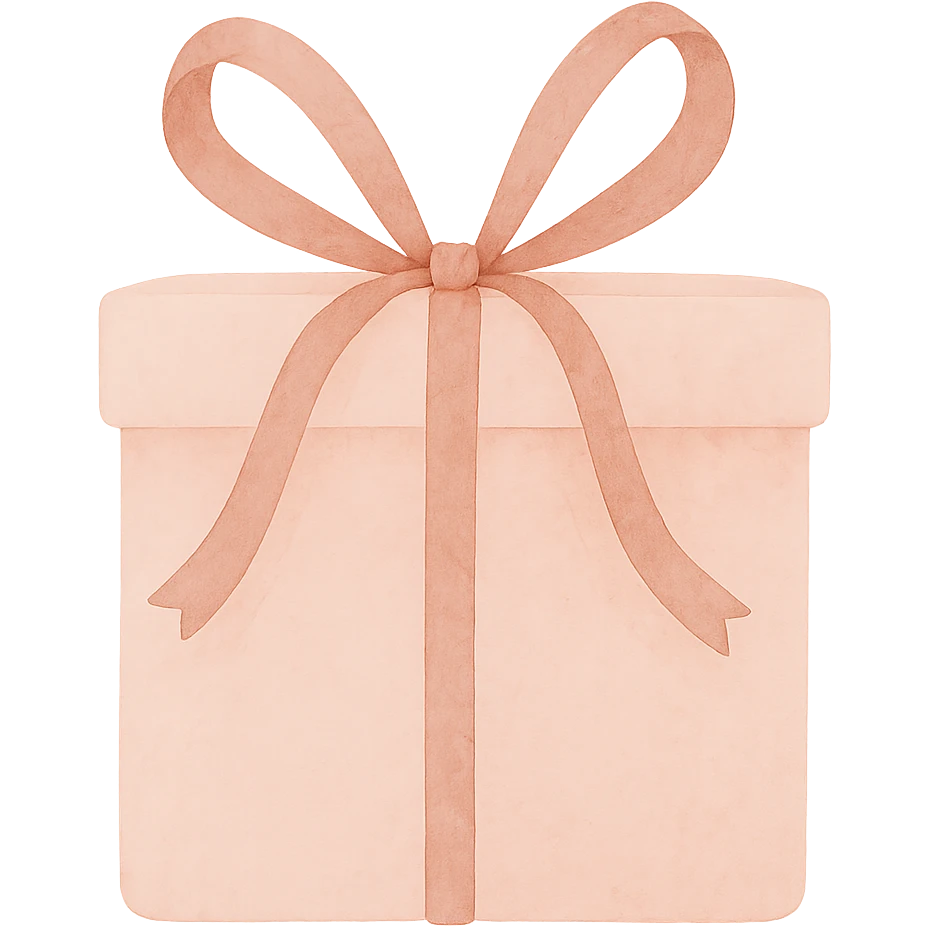 Add a large decorative bow to the pink gift, keep the watercolor art style, no background. emoji