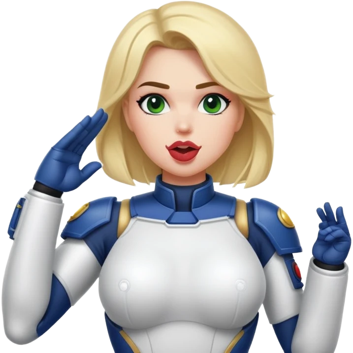 woman space marine in bodysuit salutes tongue out emoji