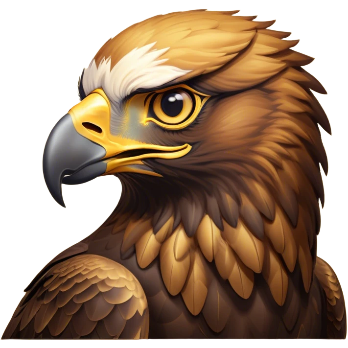 Cinematic Noble Golden Eagle Portrait Emoji, Poised and majestic, with a powerful, broad build, regal hooked beak, and piercing, intense eyes set against richly golden-brown plumage, Simplified yet sharp and sophisticated features, highly detailed, glowing with a soft, amber radiance, high shine, intelligent and commanding, stylized with an air of aerial supremacy, focused and determined, soft glowing outline, capturing the essence of a watchful and confident golden eagle that appears ready to soar out of the screen with effortless authority! emoji