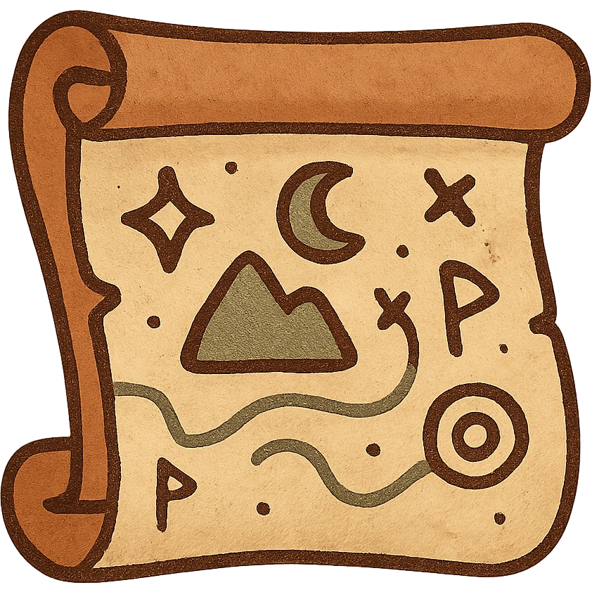 A map scroll emoji with a fantasy theme, featuring magical symbols and an ancient, mystical look. emoji