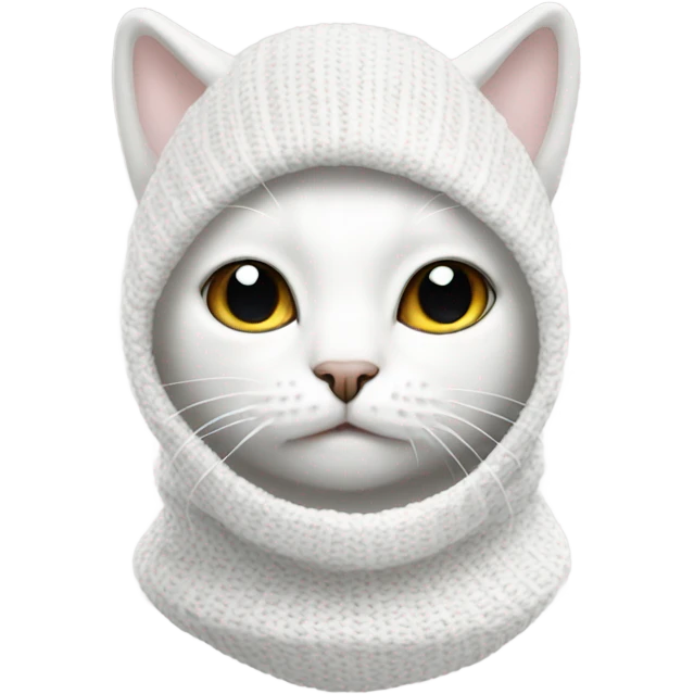 A white cat in a knitted white balaclava emoji
