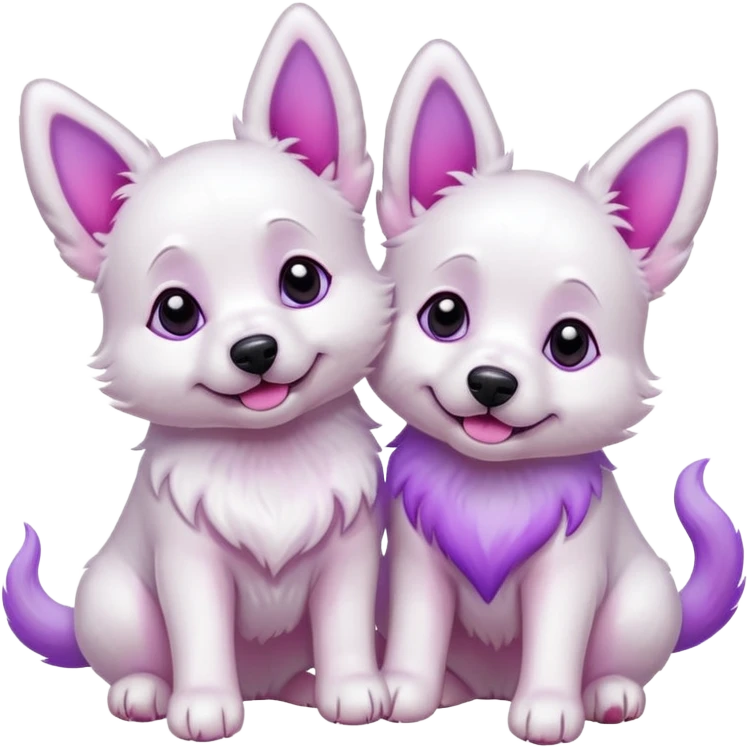 two white dogs with pink and purple dyed ears and paws emoji
