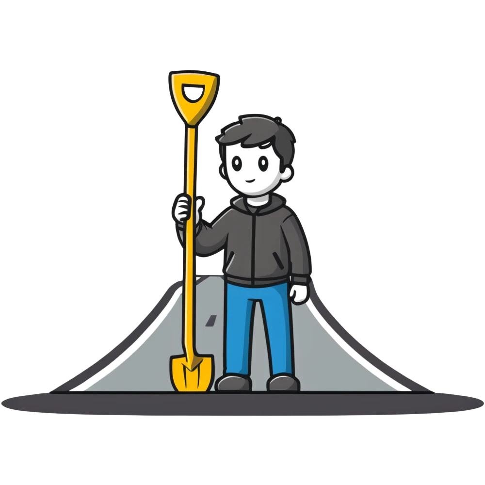 guy looking at road while holding a shovel resting while standing emoji