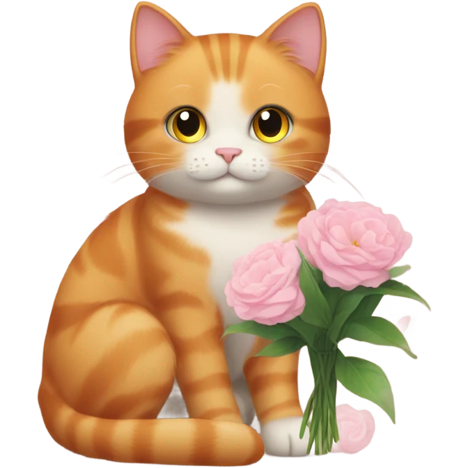 ginger cat with pink bouquet emoji