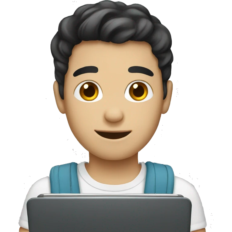 White boy holding laptop dark hair emoji
