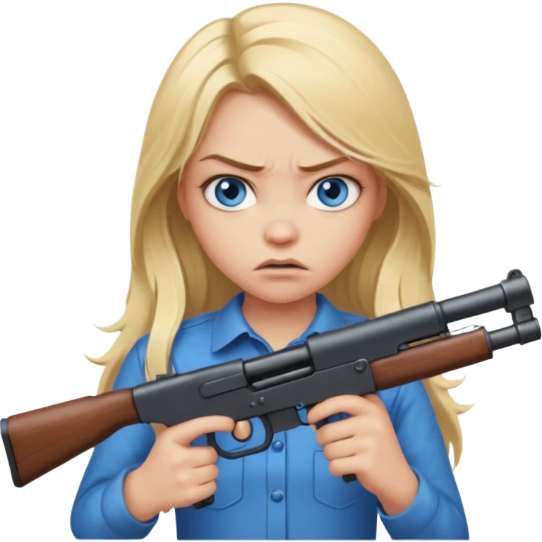 Beautiful  blue eye blonde Long Hair Gangsta girl Looks angry  with a big gun emoji