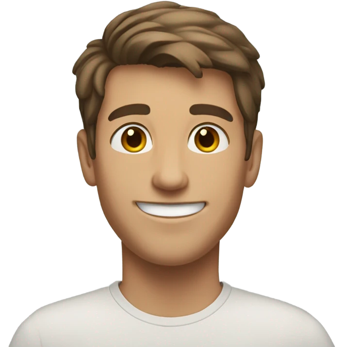 caucassian young man with short brown hair smiles emoji