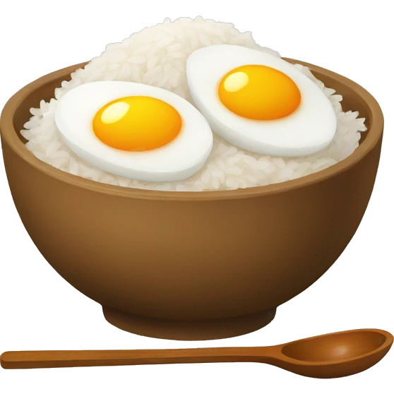 a bowl of rice with two eggs and two chicken emoji