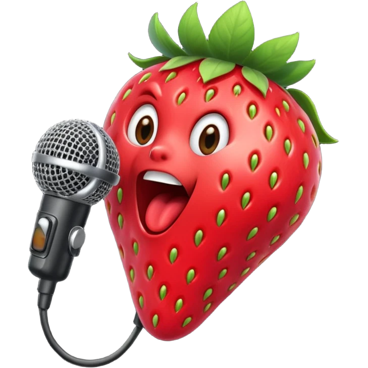 Strawberry with microphone singing loudly emoji