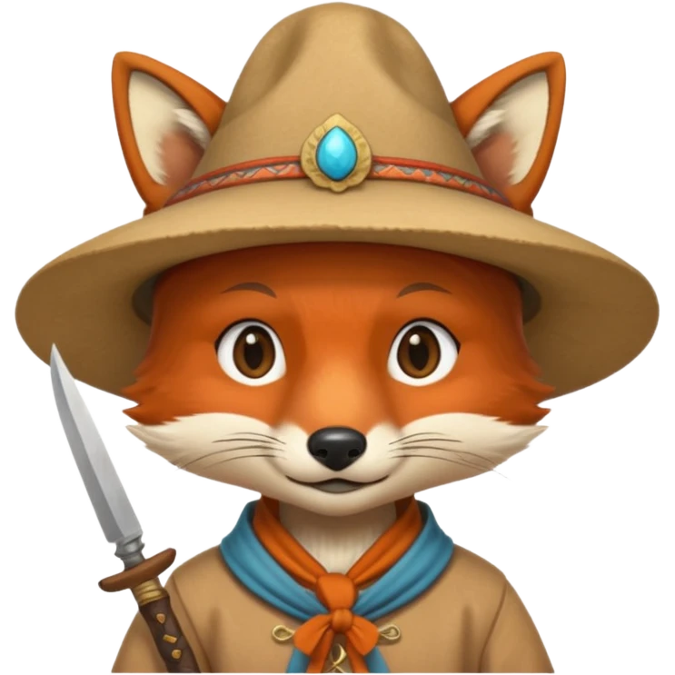 fox face, mogolian ancient army with small knife and hat emoji